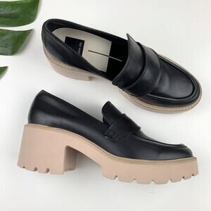 Dolce Vita Halona Lug Sole Loafers Black Leather Chunky Platform Women's 8.5